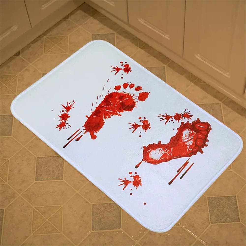 Halloween Bath Mat Bloody Footprint Scary Blood Bathroom Floor Pads Washable