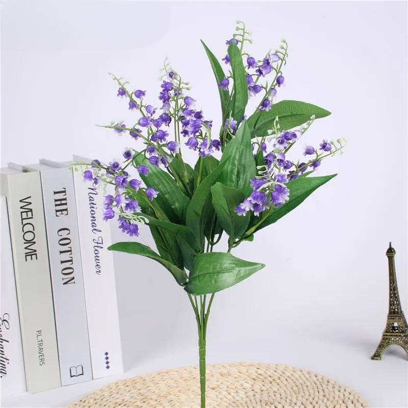 Artificial Flowers Lily of the Valley 7 Branches Fake Plastic Lily Flower Bridal Bouquet Wedding Party Decor Flores Artificiales purple