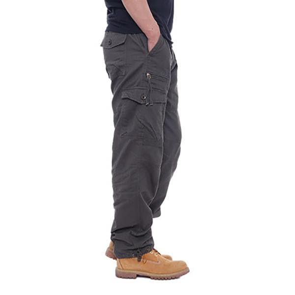Cotton Overalls Men's Casual Pants Elastic Waist Large Size Multi-pocket Loose Trousers Construction Site Pants XXL grey
