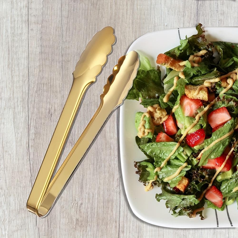 1pcs Golden Stainless Steel Serving Tongs,Food Clip Easy Grip - Perfect for Buffet & Parties