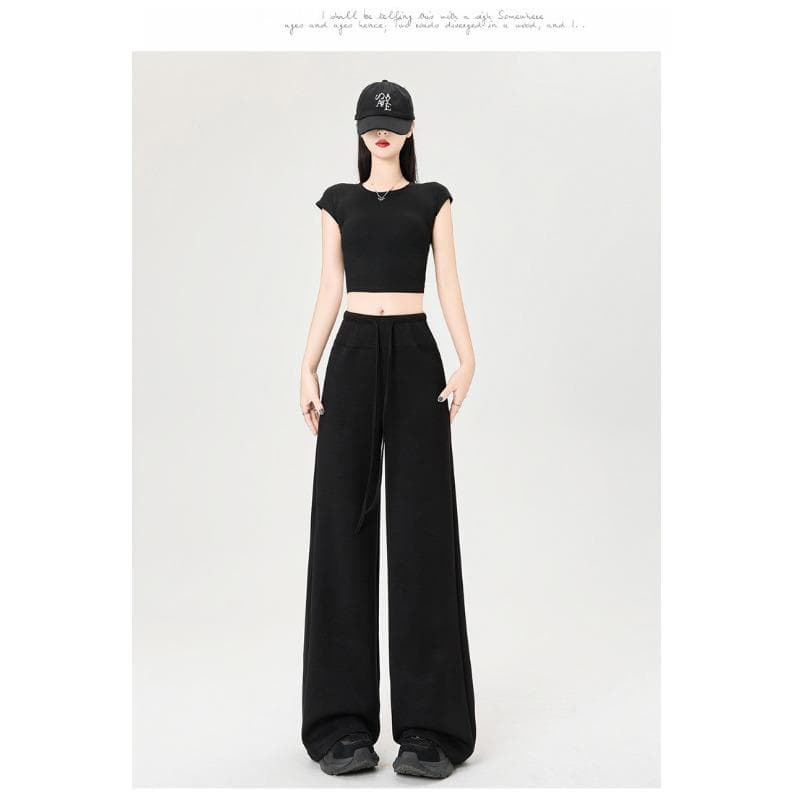 Spring and Summer High Waist Drape and Thin Drawstring Straight Sweatpants Sweatpants 2XL
