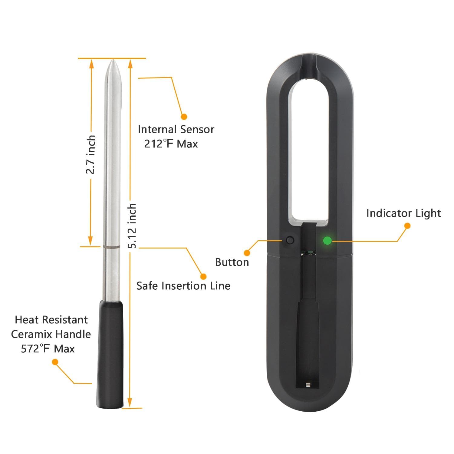 Meat Thermometer Wireless for Oven Grill BBQ Smoker Rotisserie Bluetooth Connect Digital Kitchen Tools Barbecue Accessories black