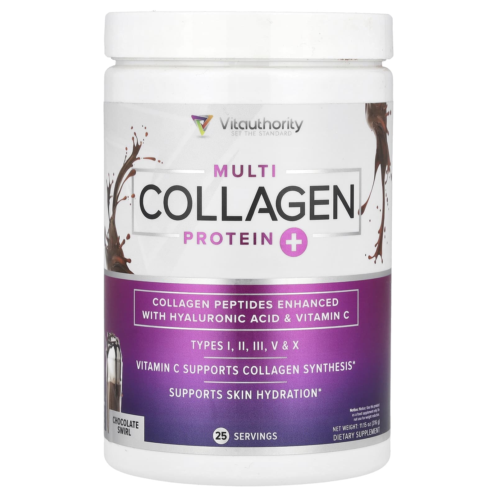 Vitauthority, Multi Collagen Protein, Chocolate Swirl Flavor, 11.15 oz (316 g)