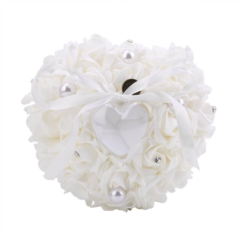 Romantic Wedding Favors Heart Shaped Jewelry Gift Ring Box Pillow Cushion(White) White