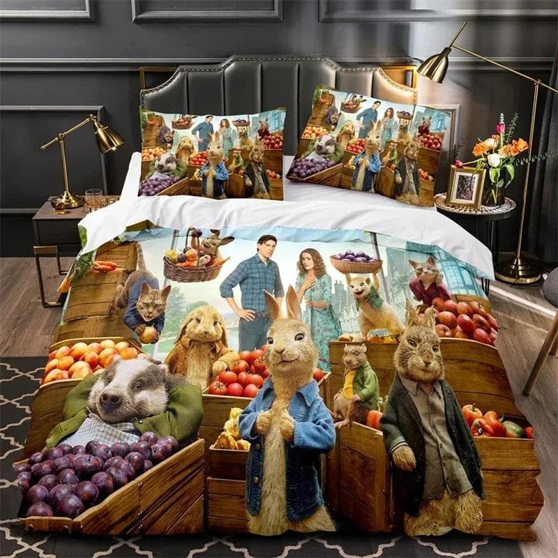 3D Print Peter the Rabbit Bedding Set,Duvet Cover Comforter Bed Set Quilt Cover Pillowcase,King Queen Twin Size Boys Girls EU Single 135x200cm