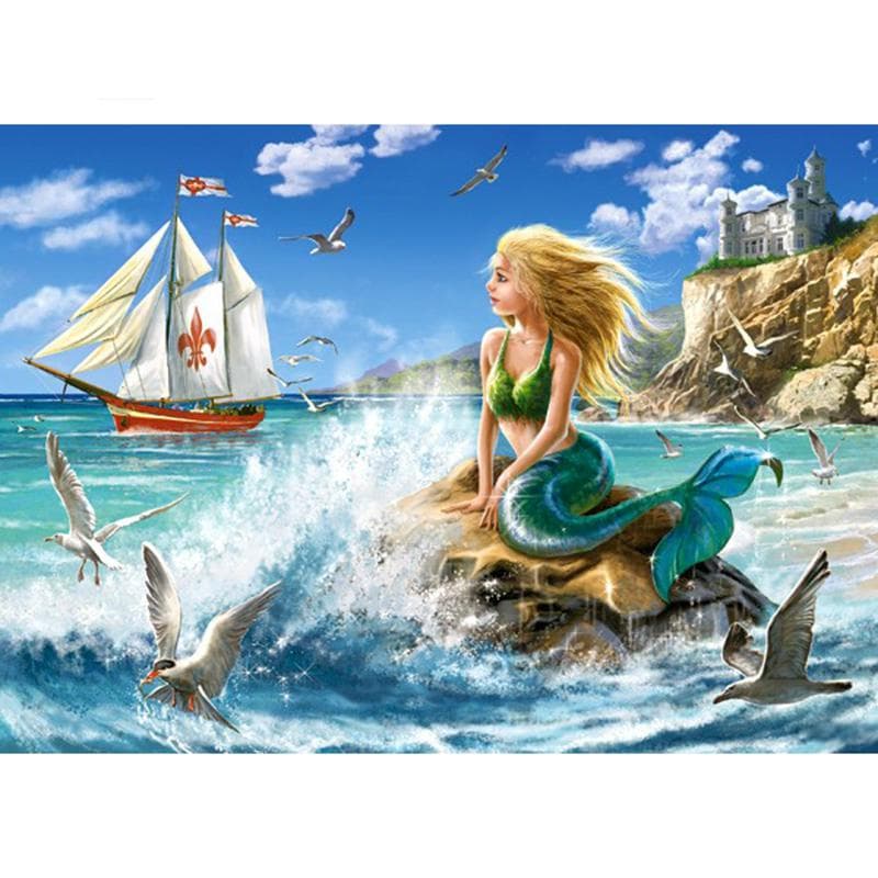 DIY Diamond Painting Sea Scenery Mermaid Diamond Embroidery Cross Stitch Rhinestone Mosaic Painting 20X30CM