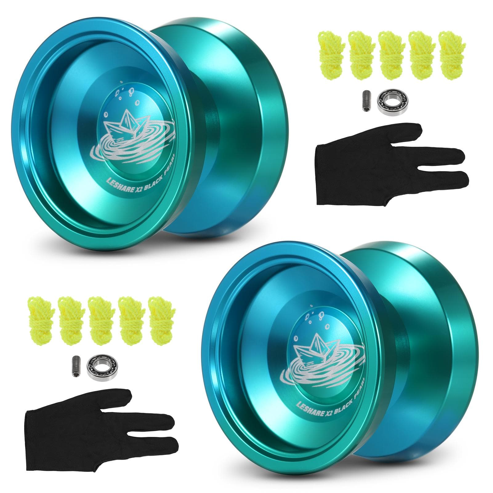 2 Pack Aluminum Yoyo Balls Competitive Yo Yo Gift with Bearing Strings and Gloves 2 blue