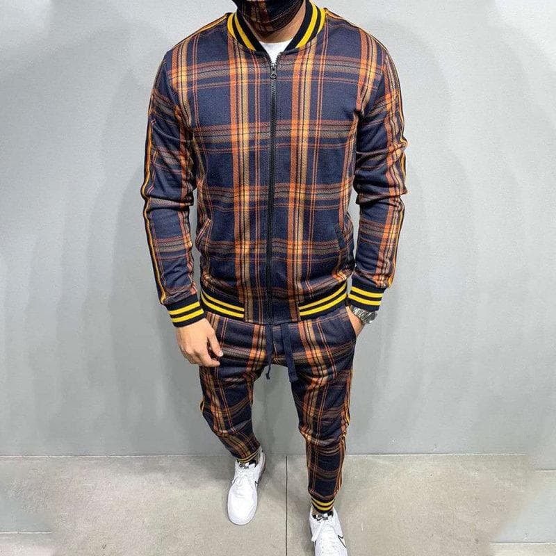 2024 Male Spring Autumn 3D Plaid Jacket Male Suit Casual Clothing Man Sets+Pants 2 Piece Sets Fashion Men's Tracksuit Sportswear XXXL