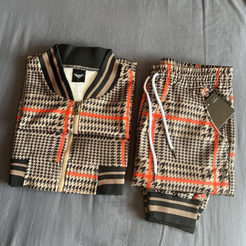 2024 Male Spring Autumn 3D Plaid Jacket Male Suit Casual Clothing Man Sets+Pants 2 Piece Sets Fashion Men's Tracksuit Sportswear XXXL