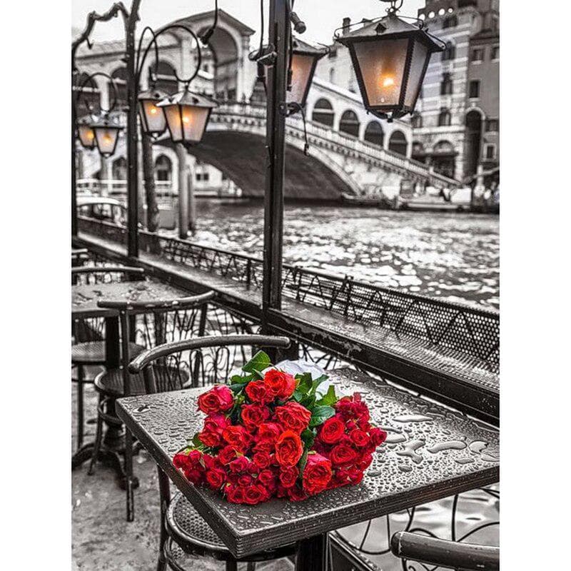 DIY Diamond Embroidery Red Rose Landscape Diamond Painting Cross Stitch Rhinestone Mosaic Decoration 20X30CM
