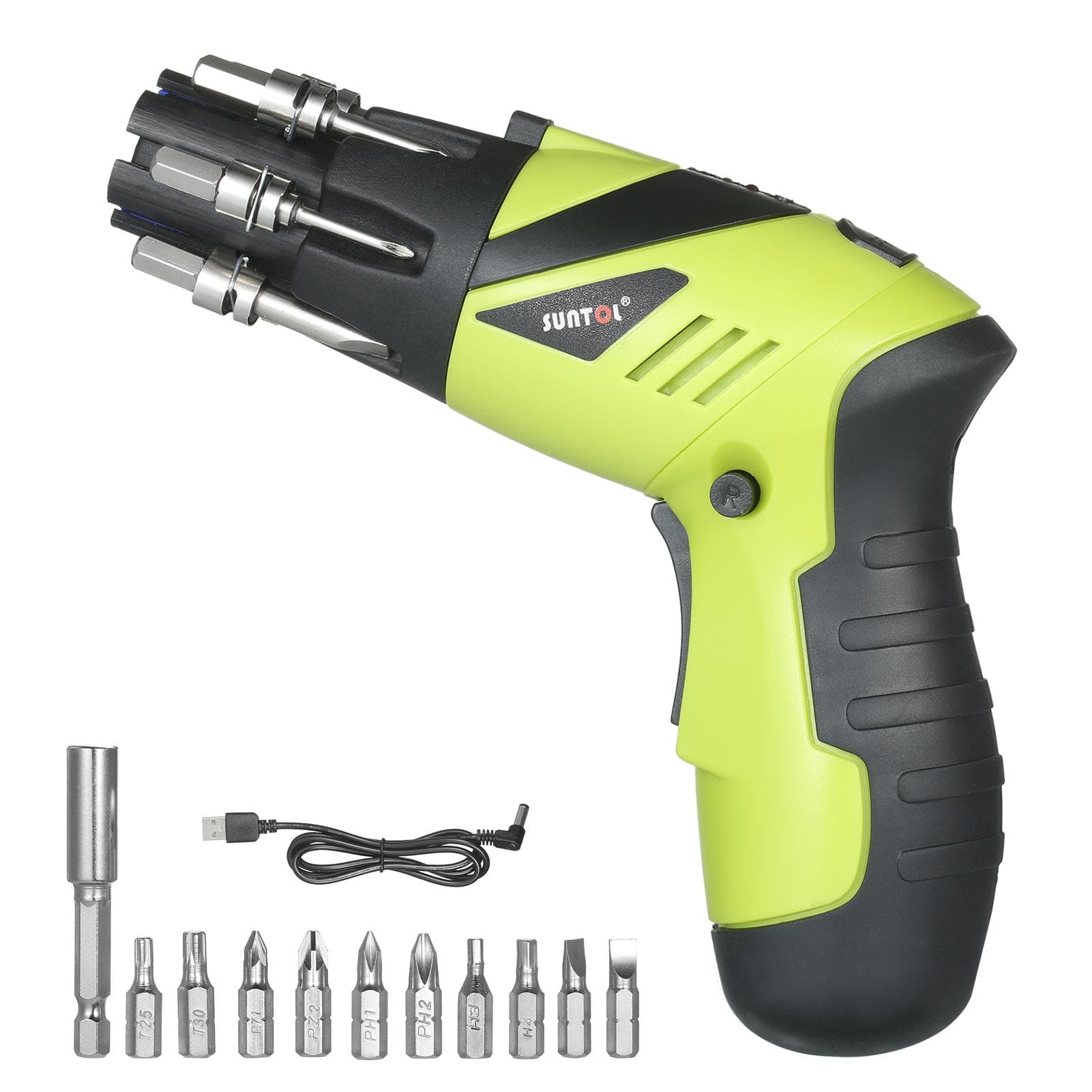 3.6V Rechargeable Cordless Screwdriver Kit 1/4 Inch Drive 6N.m Power Screwdriver Set with 12Pcs green
