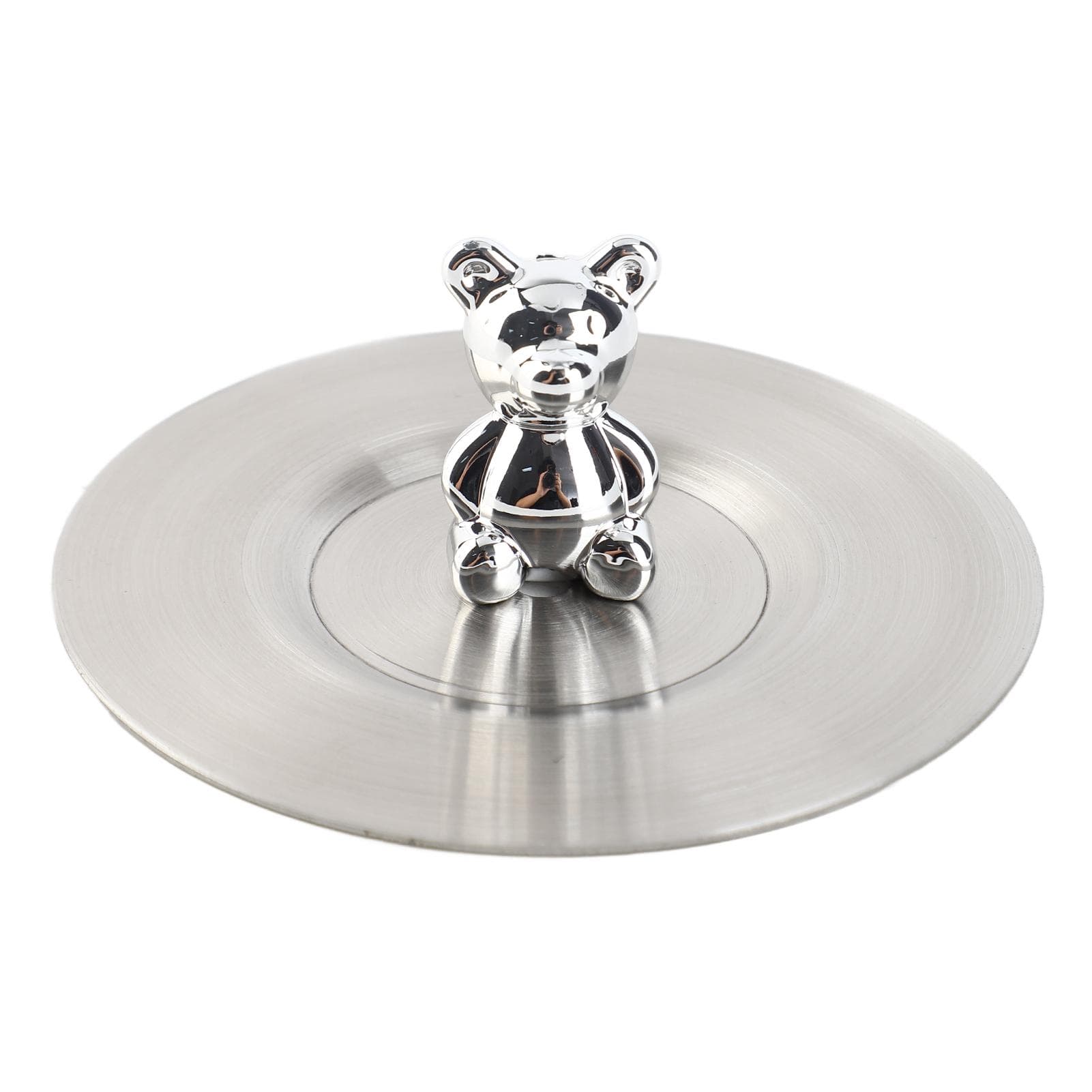 Cute Bear Cup Cover Stainless Steel Dust Proof Rounded Edges Glossy Artistic Cup Lid for Mug Glass silver