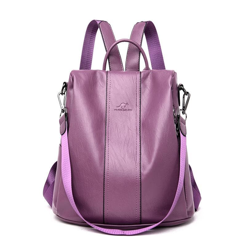 Anti-theft leather backpack women vintage shoulder bag ladies high capacity travel backpack school bags girls purple