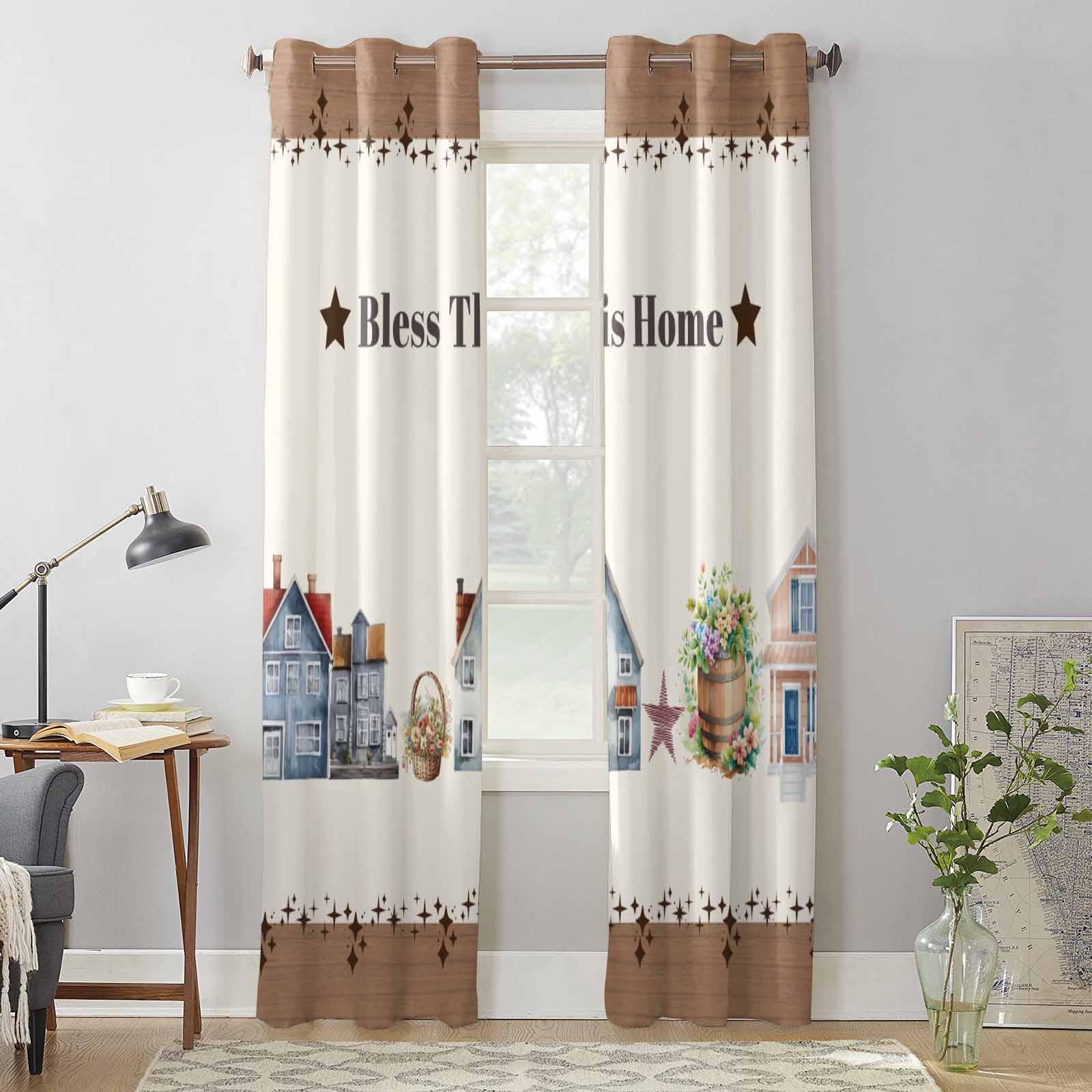 Watercolor House Stars Wood Grain Window Curtains for Living Room Luxury Bedroom Curtain Kitchen Blinds Drapes Curtains 135W x 60H(cm) x1