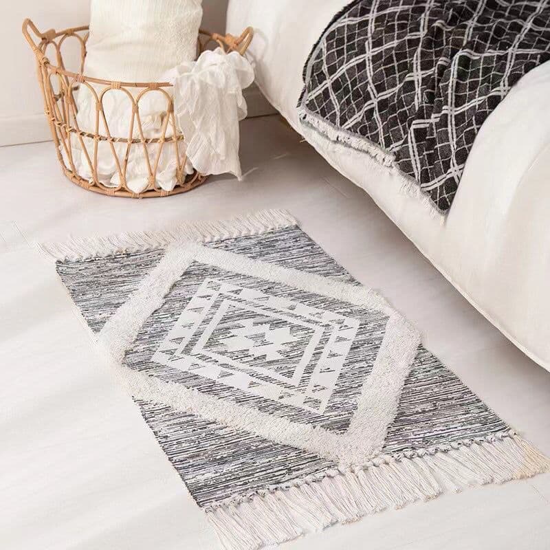 Nordic Tassel Knit Rug Ethnic Carpet Small Rug 60x90cm Bedroom Kitchen Rugs Living Room Washable Mat Boho Retro Home Decoration 60x90cm 23.6x35.4in