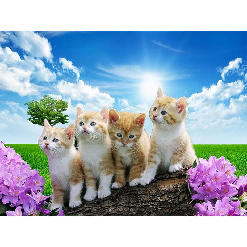 Needlework Four Cats on Wooden Pile Diamond Painting Mosaic Diamond Embroidery with Home Decoration 20X30CM