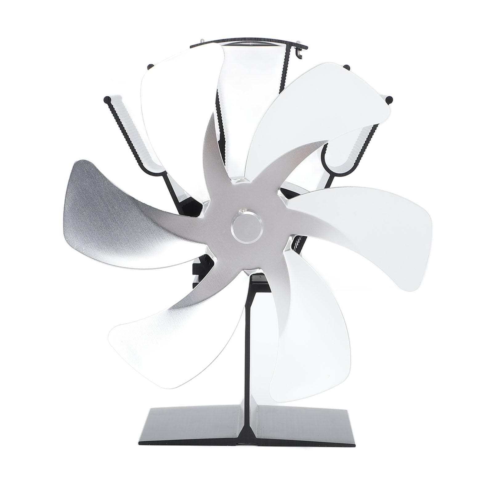 Vertical Stove Fan 6 Blades Thermal Fan Heat Powered Fast Warm Circulation Handle Design Stove Top silver