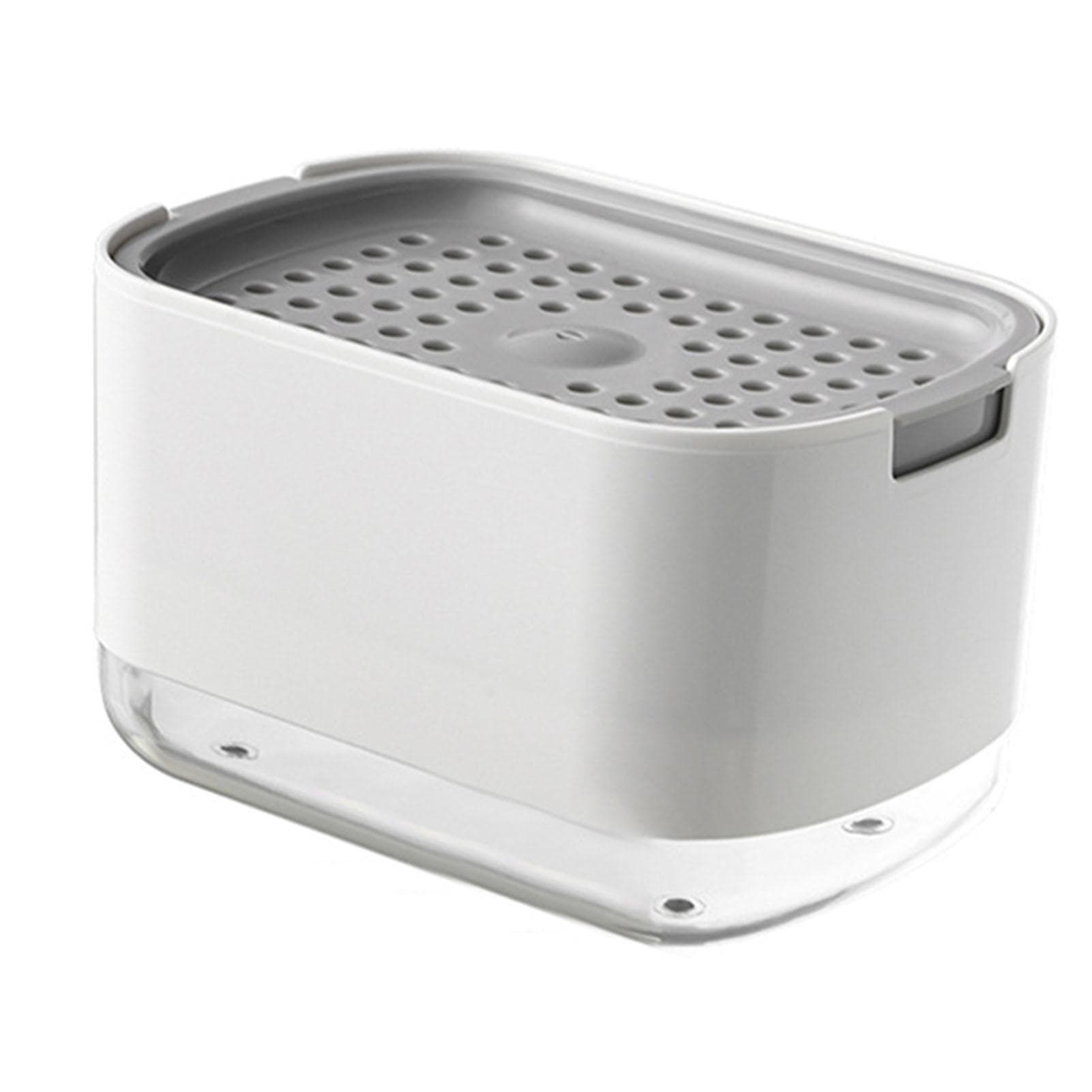 Soap Dispenser with Sponge Holder PP PET Press Type Soap Box for Cloth Dish Kitchen Cleaning White