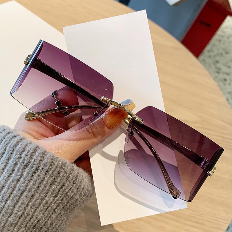 Fashionable Women Sunglasses Frameless Edge Cut Leopard Head Metal Glasses High-end Curved 90299