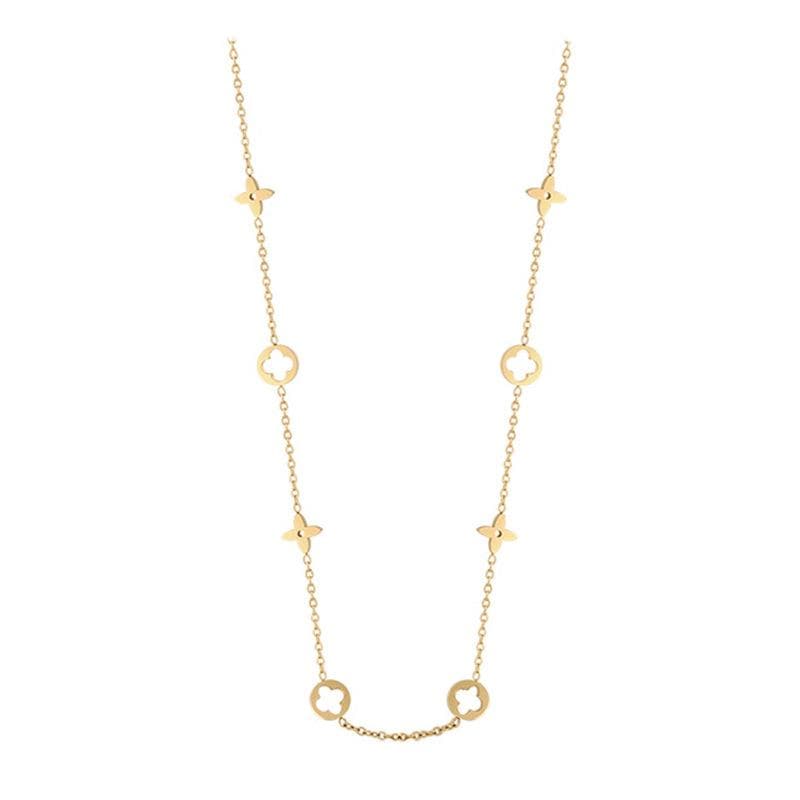 French Luxurious Hollow Clover Titanium Bracelet for Girls - New High-End Star Flower Design YXP023 Hollow Clover Necklace Gold