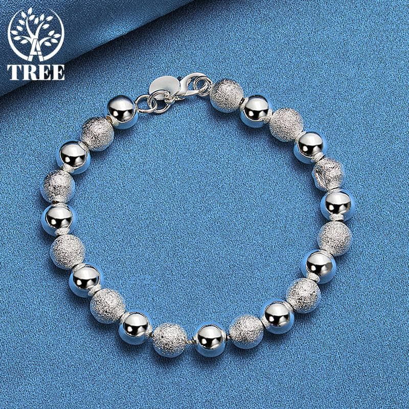 925 Sterling Silver Smooth Matte 8mm Bead Chain Bracelet Jewelry 20cm