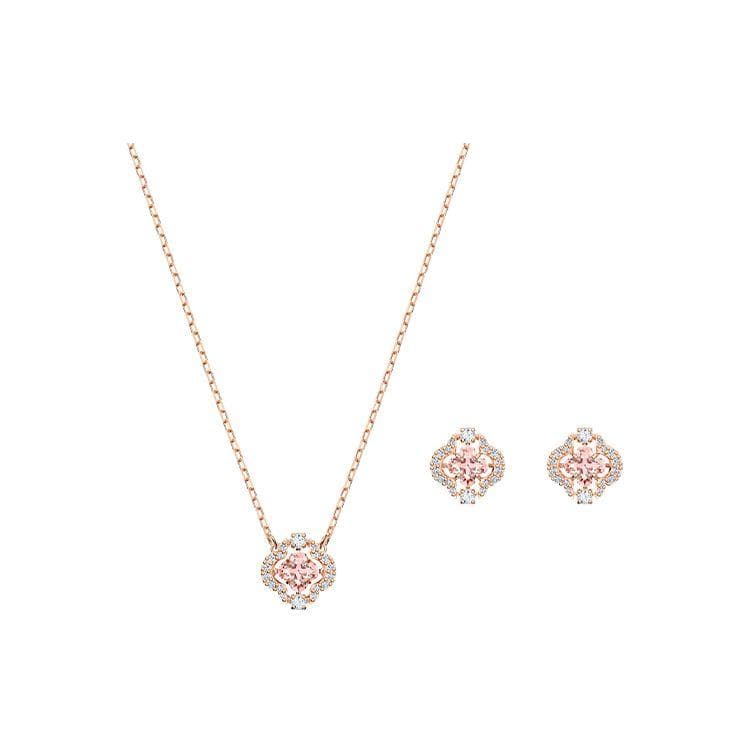 Swarovski Una Four-Leaf Clover Earrings And Necklace Set Women jewelry Pink 5516488 Box (Random Color)