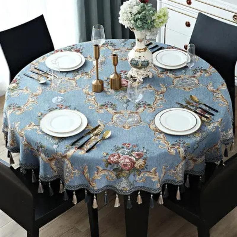 European Classic Large Round Tablecloth Embroidery Sparkly Tassels Round Table Cloth Western Flowers Table Cloth Cover Table Mat 60x60cm Square
