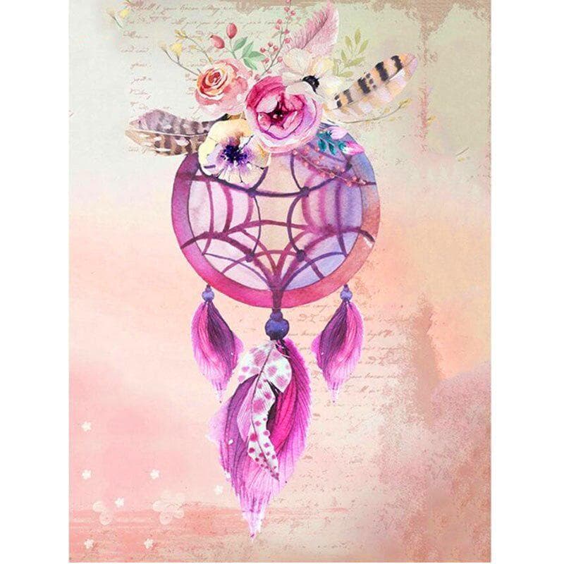 DIY Diamond Embroidery Pink Flowers Picture of Rhinestone Round Diamond Painting Dream Catcher 20X30CM
