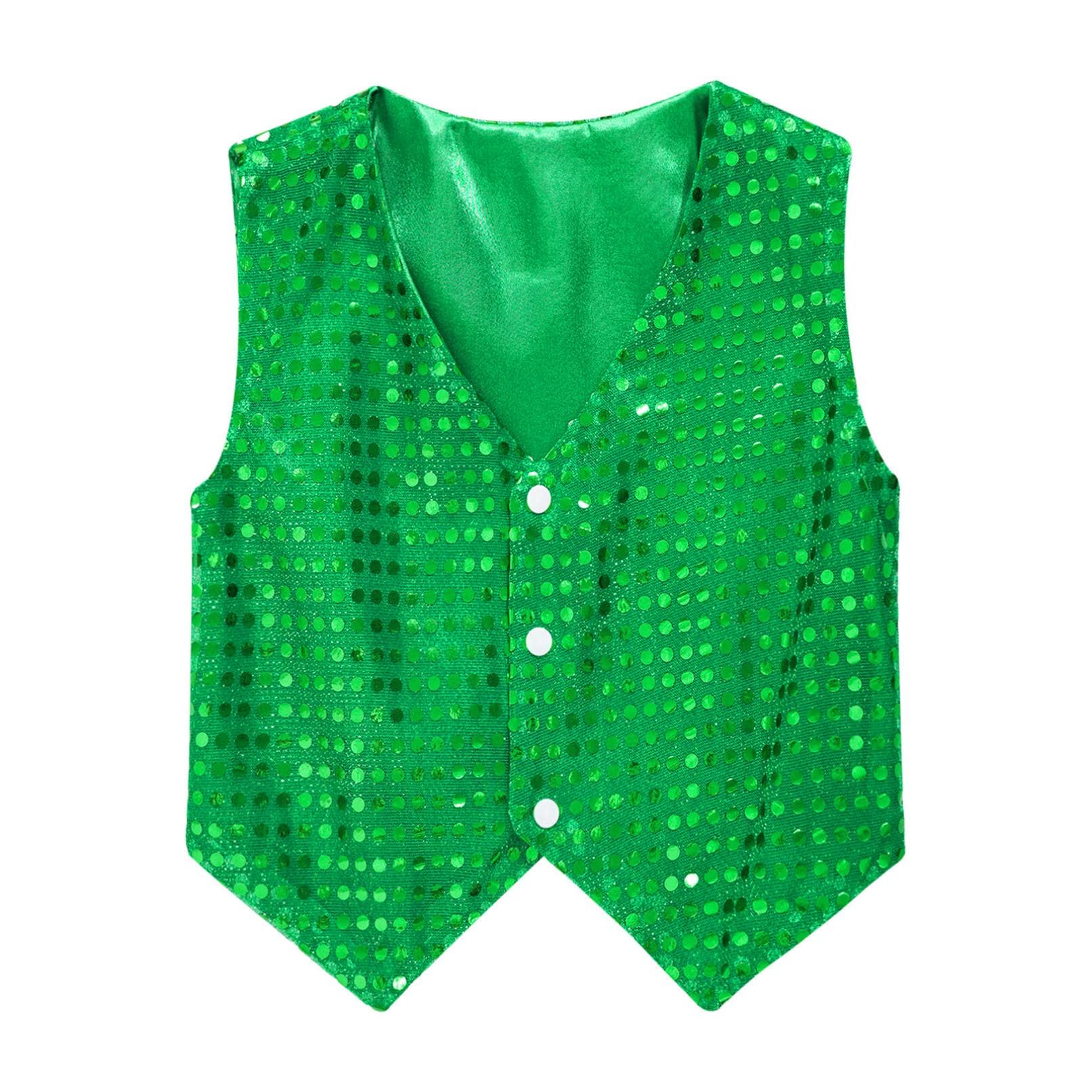 Kids Sequin Glitter Waistcoat Jacket Fashion Sleeveless Party Choir Dancing Vest Costumes 9-10 Years green
