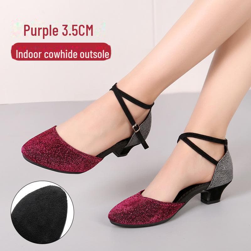 Women's Latin & Ballroom Dance Shoes - Soft Sole for Square Dancing 33 purple