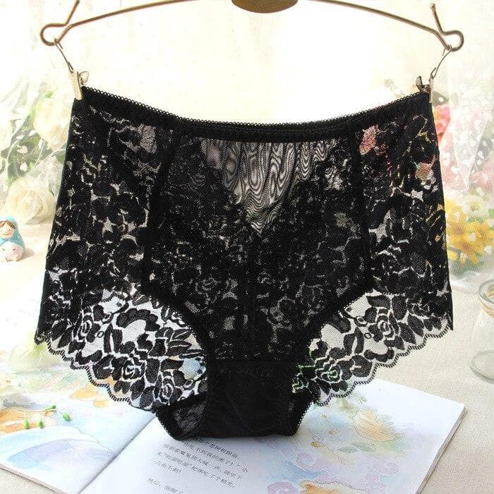 Ladies Sexy Mesh Panties High-waist Seamless Lace Underwear Briefs Transparent Silk Women Cotton Health Knickers Lingerie XXXL XXL&1pc black