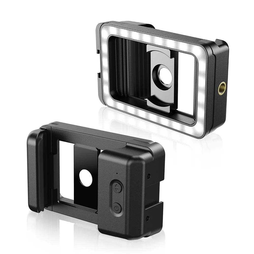 APEXEL FL23 Universal Phone Clip with 17mm + 37mm Thread LED Fill Light Cold Shoe Mount & 1/4in black