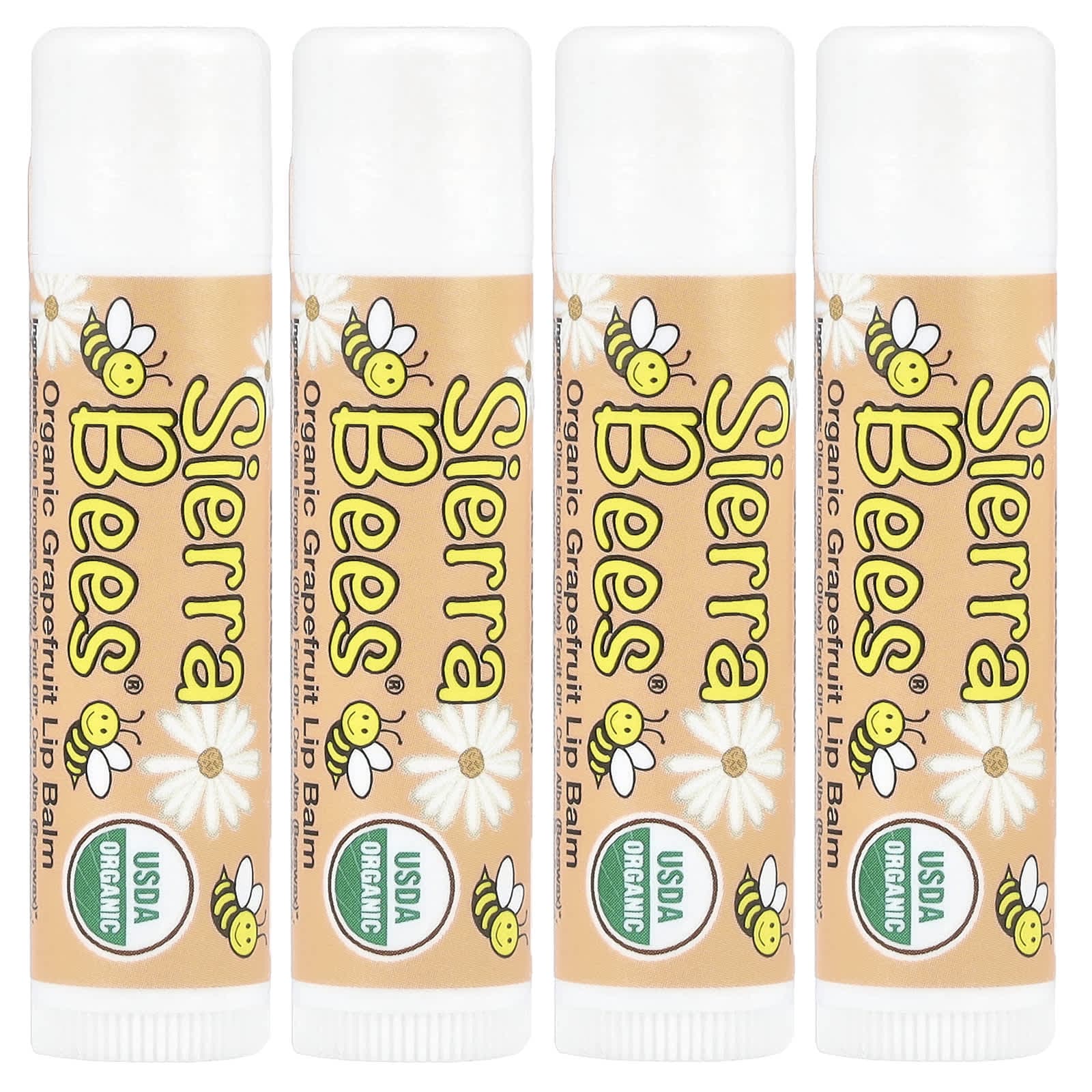 Sierra Bees, Organic Lip Balm, Grapefruit, 4 Pack, .15 oz (4.25 g) Each