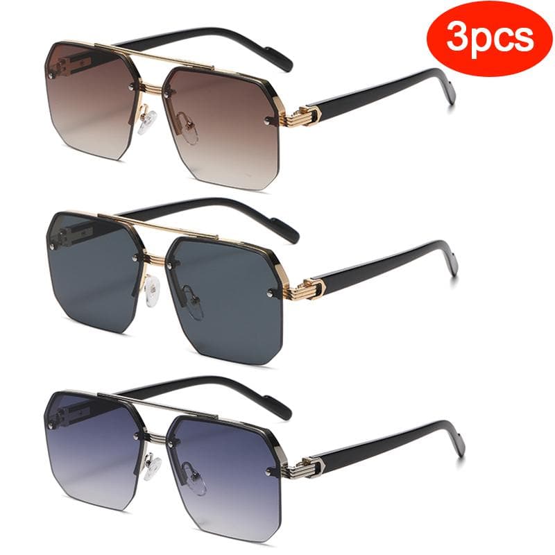 3pcs Men Metal Polygon Sunglasses Fashion Half Frame Simple Design UV400 Sun Glasses for Women Men Gradient Travel Eyewear