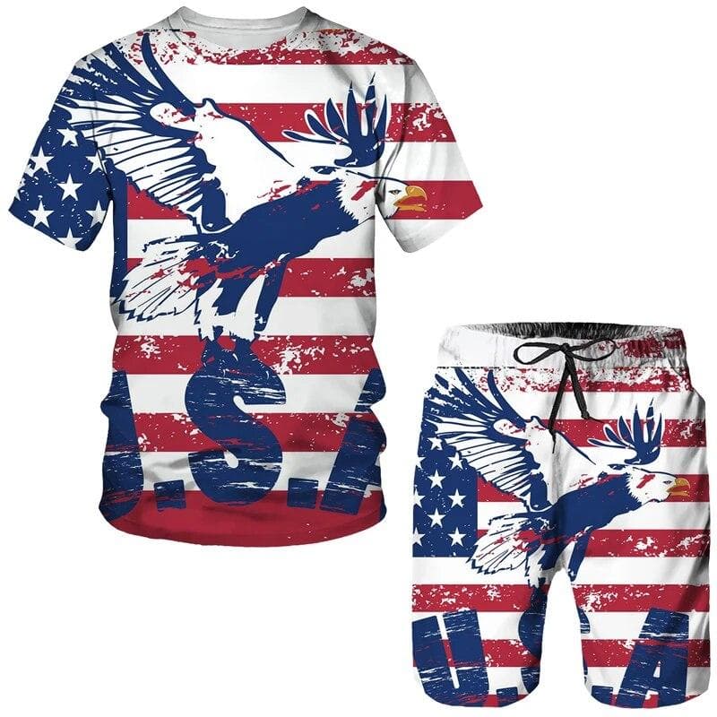 U.S.A/Israel National Emblem 2 Piece Sets Tracksuit Men's Oversized Clothes Summer Beach Style 3D Printed Men Suit Tshirt S S