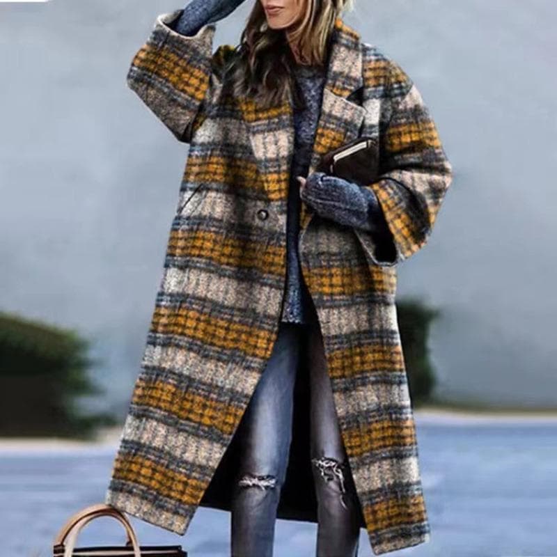 Autumn Women's Clothing Multi-color Plaid Long-sleeved Lapel Jacket XXXL
