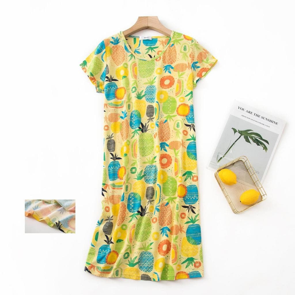 Plus size Summer Women Nightdress Short sleeve Cute cartoon sleepwear sweet O Neck Nightgowns Pyjamas Lady's Cotton sleepdress XL