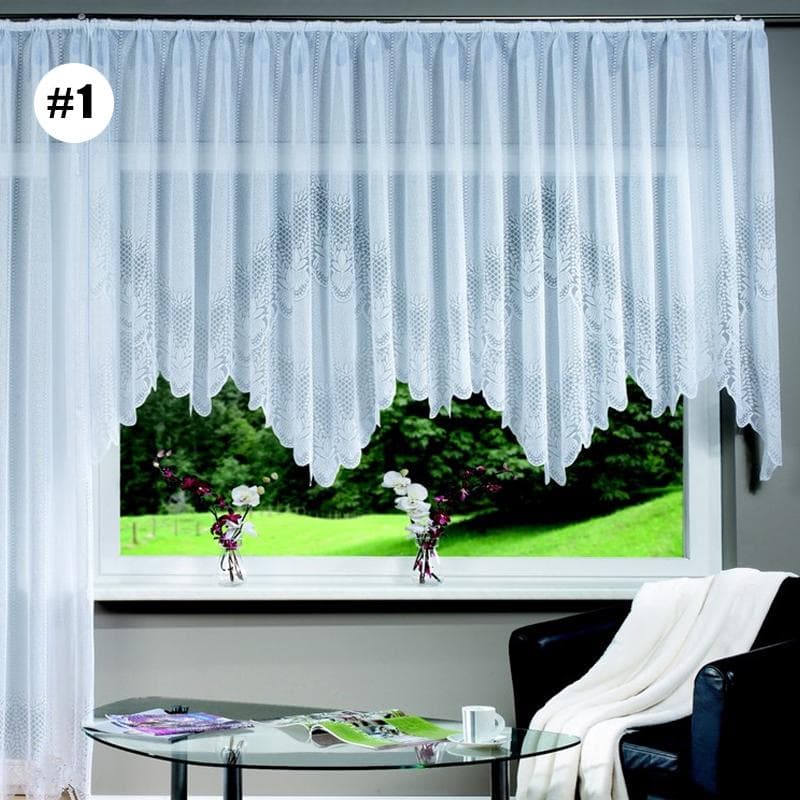 European Romantic Style Knit Jacquard Half Shade Kitchen Curtain White Lace Curtain Large Size 1-145cmx600cm