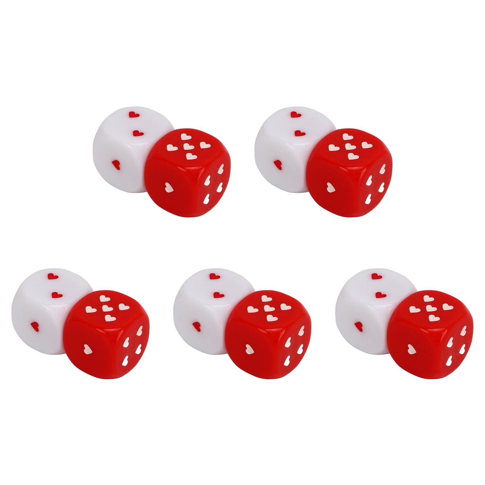 5 Pair Red White Heart Dice Plastic Safe Multiple Playing Method Portable Fashionable Gaming Dice