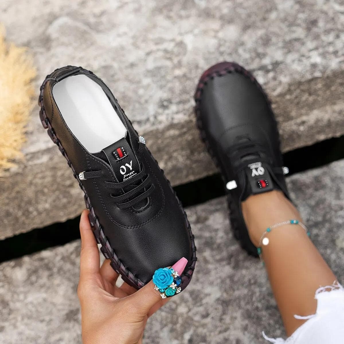 New Spring Casual Women Shoes Platform Loafers Lace Up Leather Flats Slip-On Mom Shoe Mujer Zapatos Chaussure Femme 35