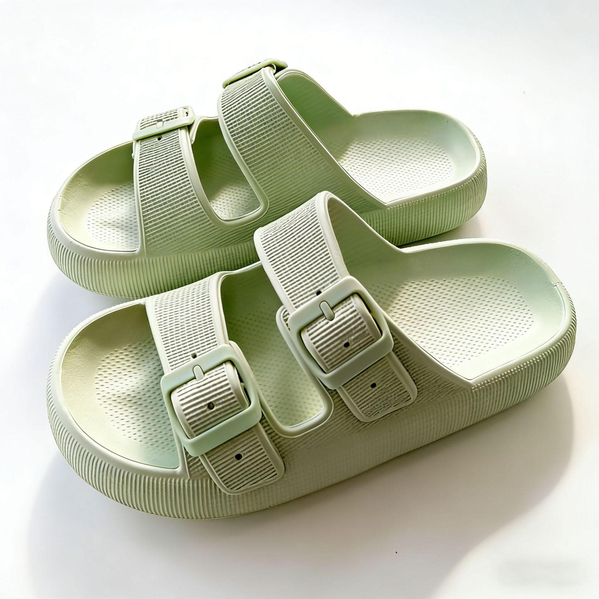 2025 Thick-Soled Double Buckle EVA Sandals: Step-On-Comfort for Couples, Women, Indoor/Outdoor Use 35-36