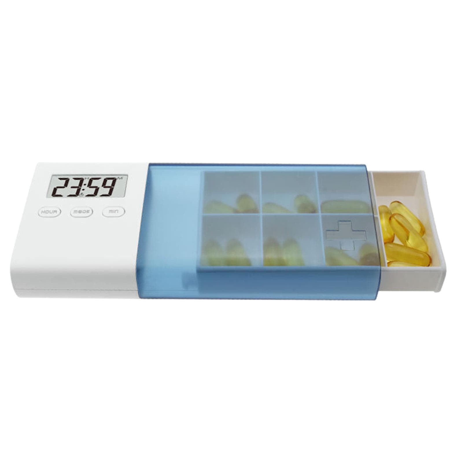 Dust-proof Separated Pill Organizer Pill Box Case Electronic Timer Alarm Clock Reminder Medicine blue