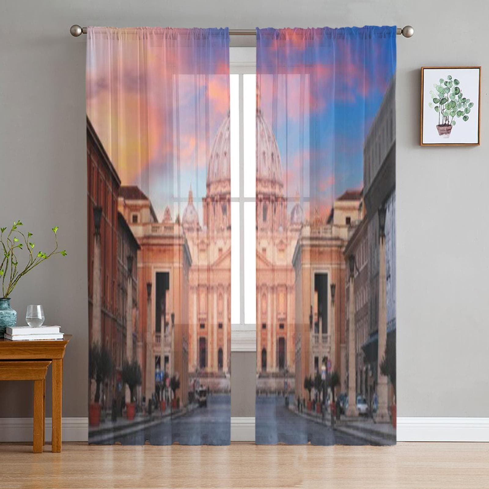 Vatican Rome Sheer Curtains for Living Room Transparent Tulle Window Treatments Bedroom Kitchen Home Decor Veil Drapes 135W x 114H(cm)