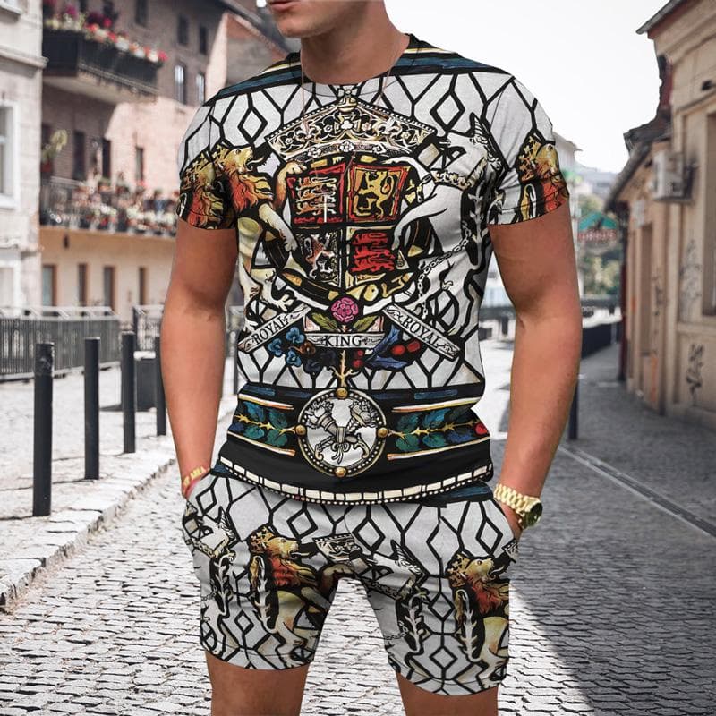 Men's Tracksuit Summer Short Sleeve Vintage T Shirt Shorts 2 Piece Set Clothes Streetwear Sportswear Male Oversized T-shirt Suit 5XL