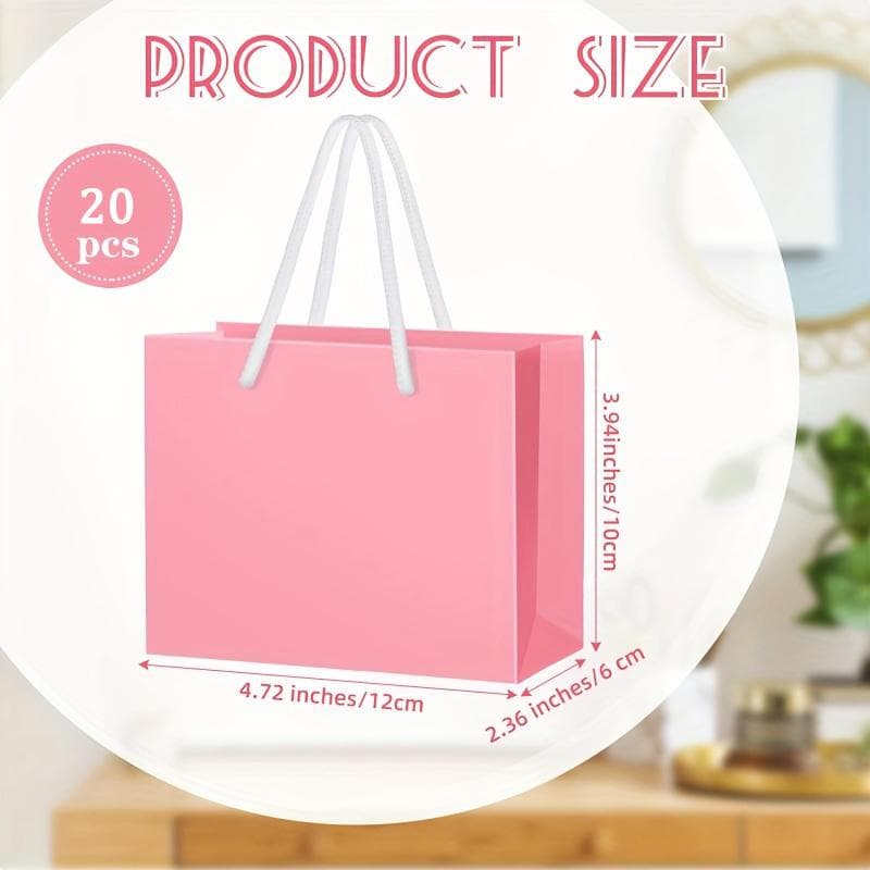 20pcs Mini Gift Bags with Handles - Perfect for Weddings, Showers, Birthdays & Jewelry Storage - Pink Kraft Paper (4X5X2 Inches) Small Gift Bags Pack of 20 pink
