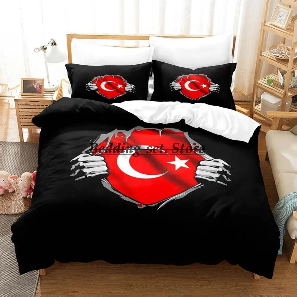 Turkey Flag Bedding Set Single Twin Full Queen King Size Bed Set Aldult Kid Bedroom Duvetcover Sets 3D Print Anime Bed Sheet Set US Twin 173x218cm