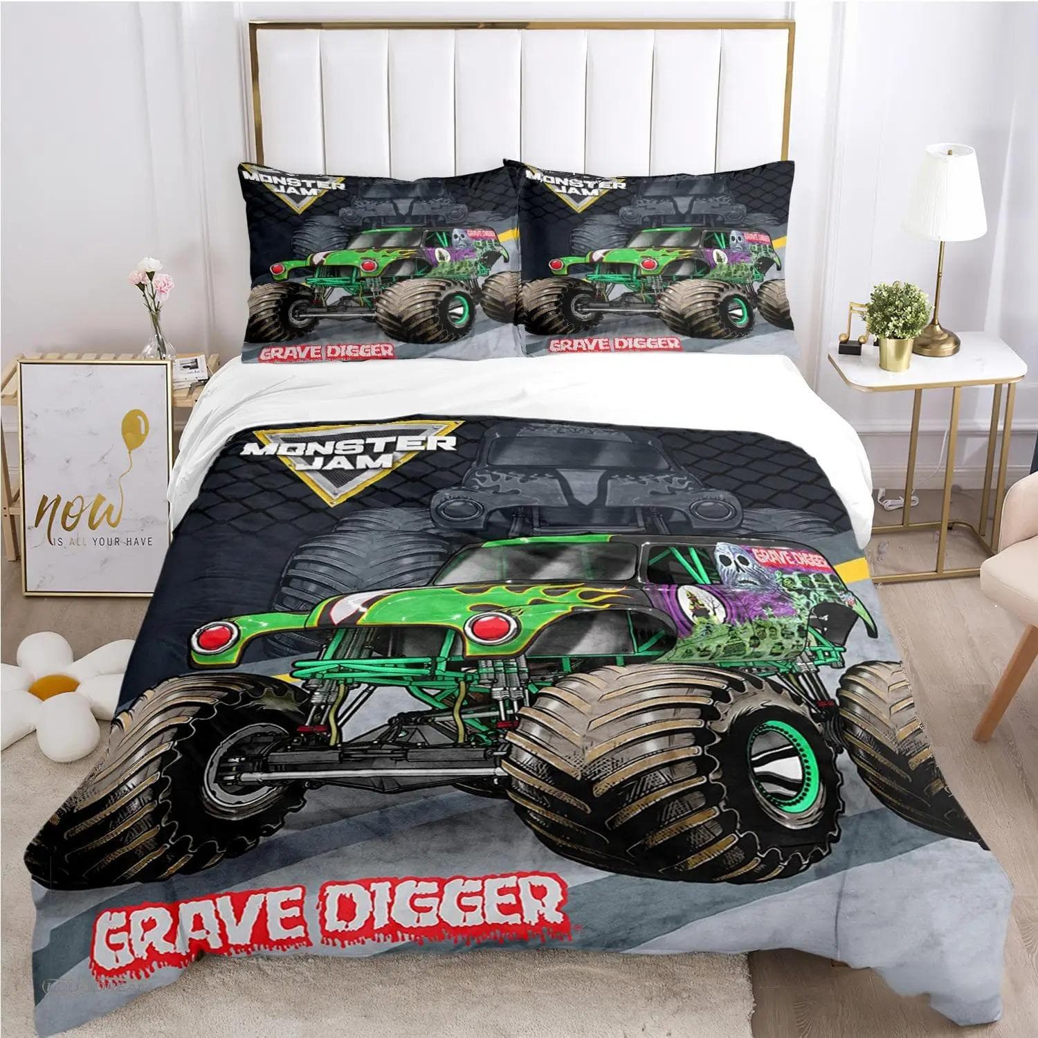 Cartoon Monster Truck All Season Duvet Cover Comforter Bedding sets Soft Quilt Cover and Pillowcases SingleDoubleQueenKing AU Single 140x210cm