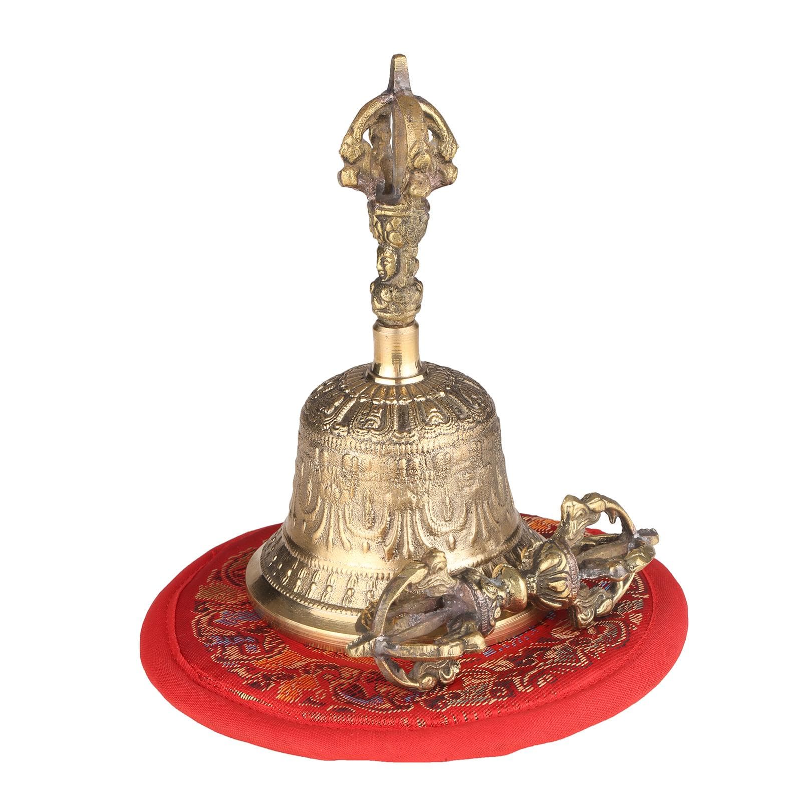 Tibetan Buddhist Bell Bronze Hand Bell with Vajra Padding for Meditation Prayer L gold