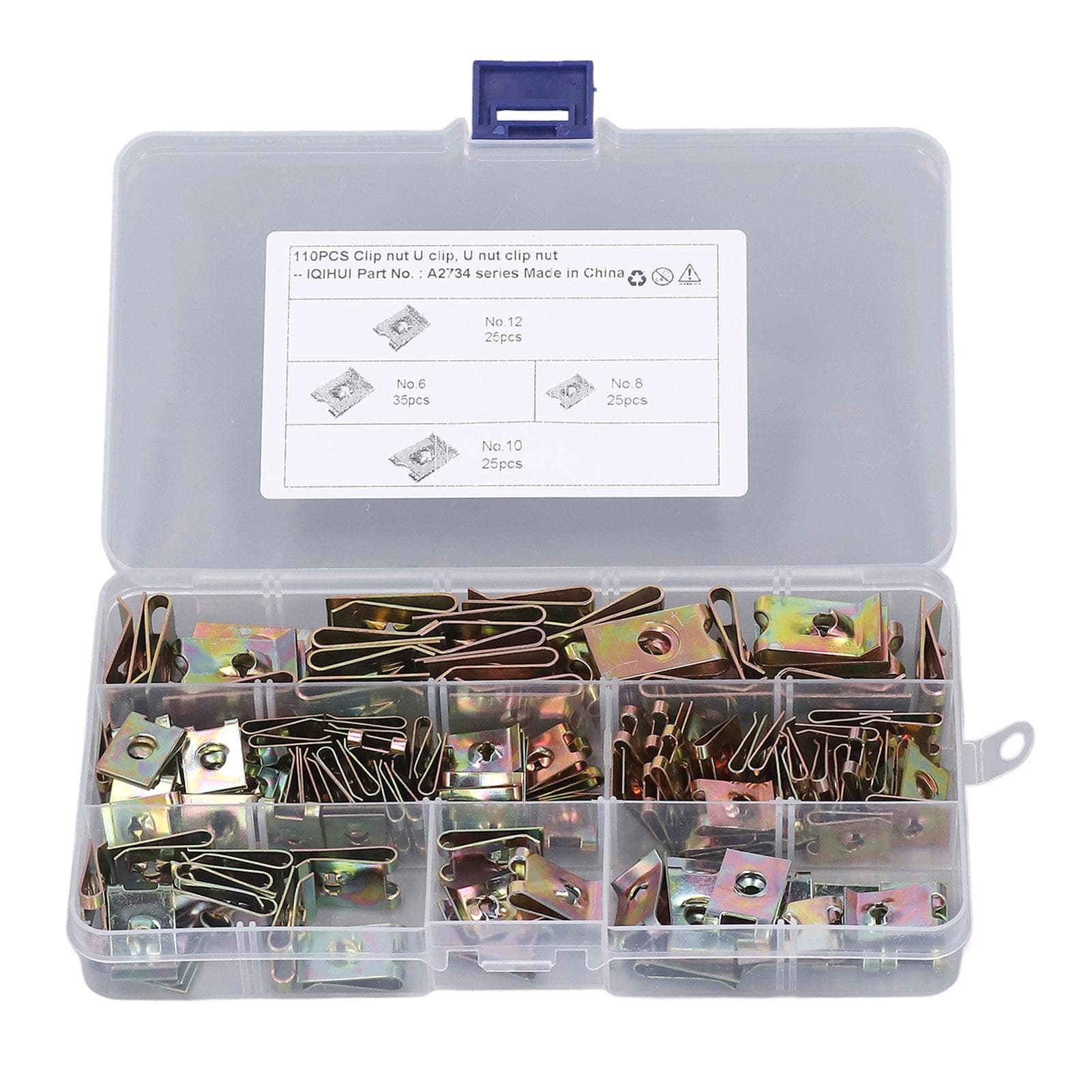 110Pcs U Nut Clips Rust Corrosion Resistance U Shaped Clip Nut with Storage Box for Car NO. 6 8 10