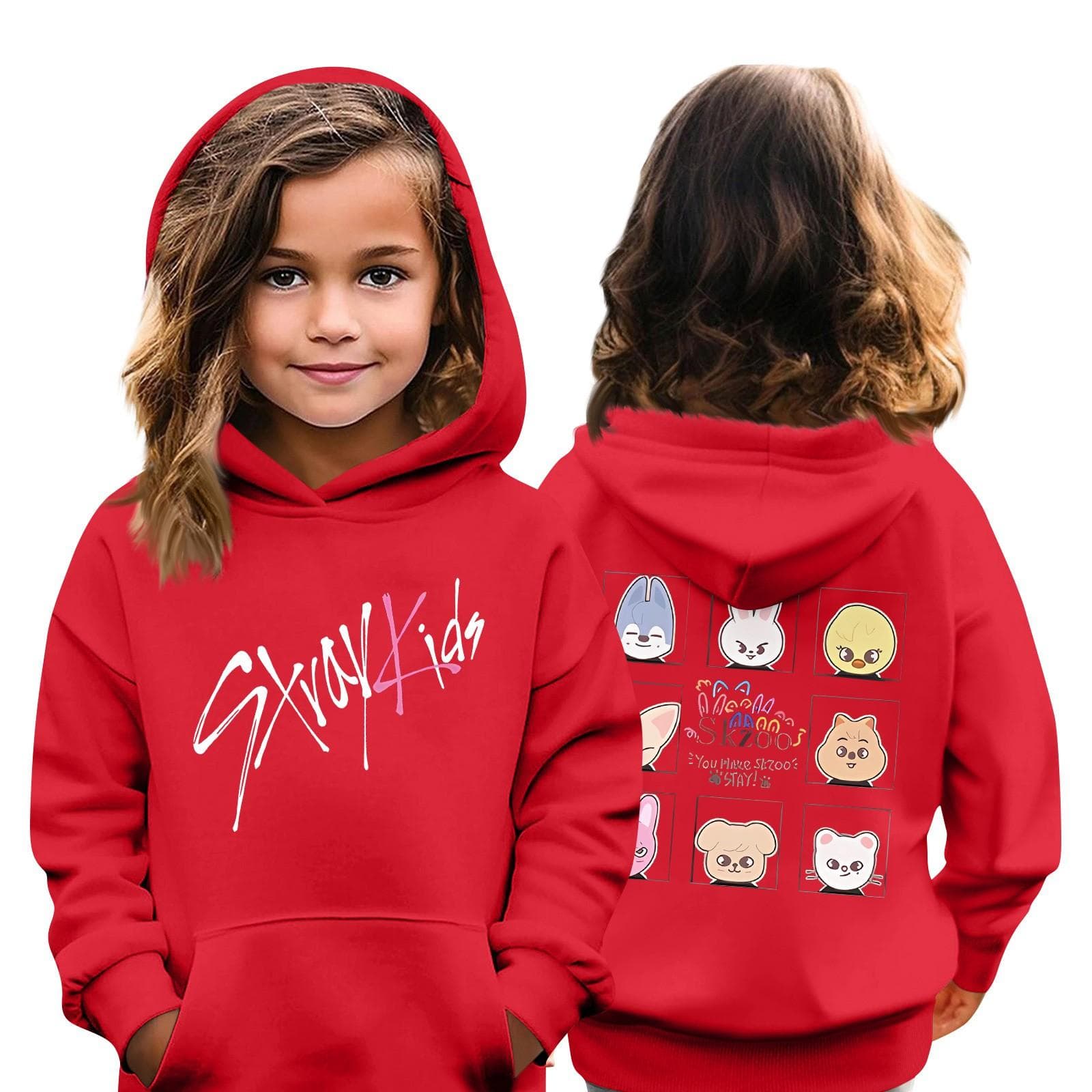 Kids Fashion Casual Top Stray Kids Korean Combo Printed Pullover Sweatshirt 130 red